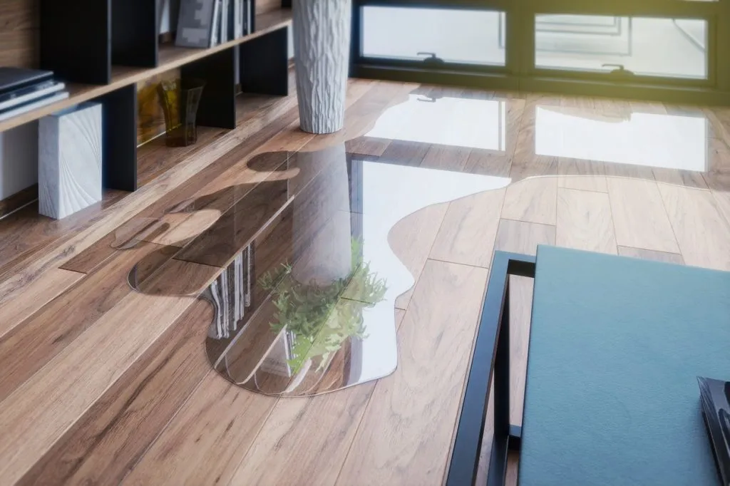 Hardwood flooring affected by indoor water damage.
